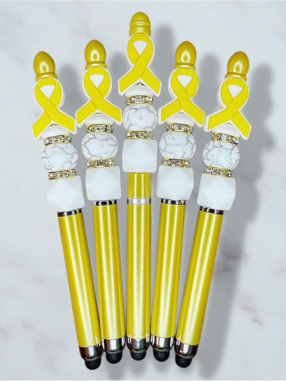 Nina’s Custom Order Gold Ribbon Awareness Stylus & Pens - Picture 2 of 2